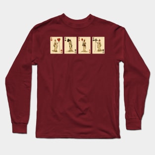 Four Queens of Vintage Playing Cards: Spades, Hearts, Diamonds, and Clubs Long Sleeve T-Shirt